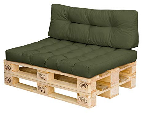 Royal Schneider Palettenkissen Set Palettensofa Palettenpolster Sitzkissen Rückenkissen 120x80cm, 2er Set, 500-18 Olive