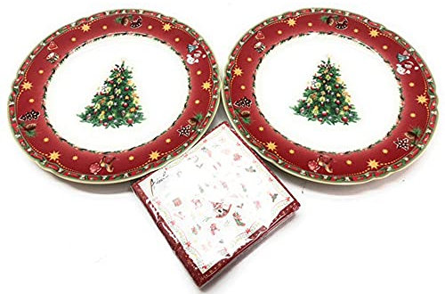Marie Luise Nostalgie Speiseteller Ø 27 cm 2er Set mit Servietten Weihnachtsteller Weihnachtsgeschirr