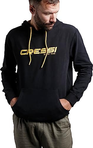 CRESSI Hoodie Unisex Black/Yellow XS - Sportliches Sweatshirt Kapuze mit Kordelzug, Schwarz/Gelb, Erwachsene, XS