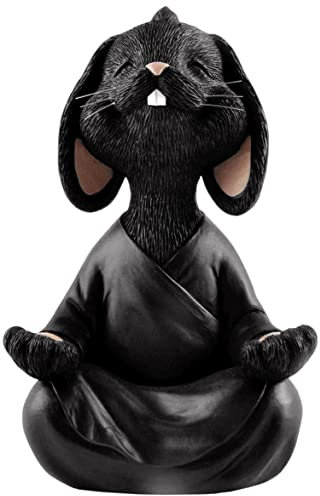 JFSM INC. Heiliges Kaninchen: Fruchtbarkeit und Wiedergeburt – Schwarzer Buddha-Hase Figur Meditation Yoga Sammlerstück – Yoga-Geschenke, Meditationsgeschenke, Yoga-Dekor, Namaste-Geschenke