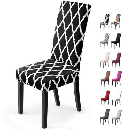 BalladHome® Stuhlhussen Stretch Stuhlhussen Universal Esszimmerstühle Stuhlhussen Decorative Stuhlüberzug Abnehmbar Schutzhülle für Hochzeitsfeiern, Bankett, Hotel(4 Stück, Schwarz Gitter)-H