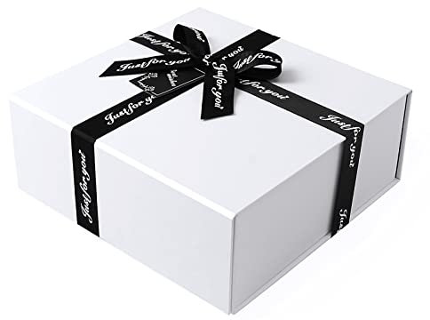 JiaWei Geschenkbox (Stil-2) 38,5 x 35 x 12,8 cm Extra Groß, Geschenkkarton mit Magnetisch Deckel & Kreuzförmige Schleife, mit Grußkarten & Seidenpapier - Weiß