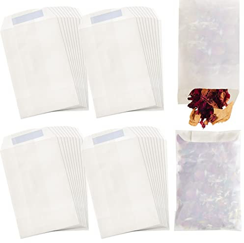 Tenare 100 Stück Pergamin Beutel Abziehen Wiederverschließbare Briefumschläge Kleine Konfetti Papierbeutel Klappe Öffnen Wachs Schmelzen Verpacken Hochzeit Mitgebsel(70 x 105 mm)