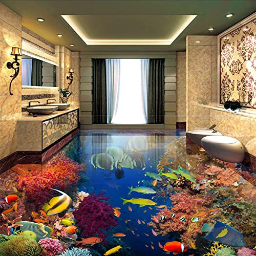3D-Stereo-Tapete Pvc Selbstklebende Wasserdichte Badezimmer Tapete 3D 3D Tropische Fische Unterwasserwelt 3D Badezimmer Bodenmalerei Wohnzimmer Schlafzimmer Badezimmer Boden Wandbild Selbstklebende