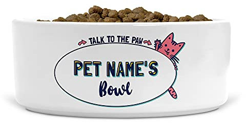 Personalised Cat Talk to the Paw Ceramic Pet Bowl - Suitable for Food and Water - Dishwasher Proof - Large Bowl
