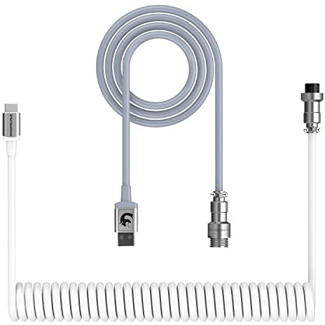 XINMENG X MAMBASNAKE C01 Cable de Teclado en Espiral, Línea HyperSpeed Tipo C con Tasa de Retorno de 8KHz Para Teclados de Juegos, Cable USB-C de TPU con Aviación Metálica, PC/Teléfono-Gris/Blanco