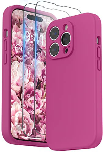 SURPHY Hülle Kompatibel Mit iPhone 14 Pro Silikon, Displayschutzfolie, Kameraschutz, Schutzhülle 6,1 Zoll 2022 (Heiße Rosa)