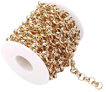 Milageto Catena a Maglie Rotonde da 15 Piedi in Alluminio Resistente da 8 mm con Bobina Non saldata Resistente per Accessori per collane di Abbigliamento con, aureo