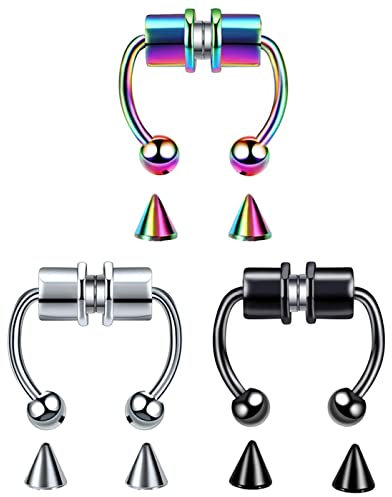 SCJJZ nasenpiercing,fake piercing,fake septum,fake nose ring,septum piercing,Edelstahl, nicht perforiert, magnetischer falscher Nasenclip Nasenclip (3 Stück)
