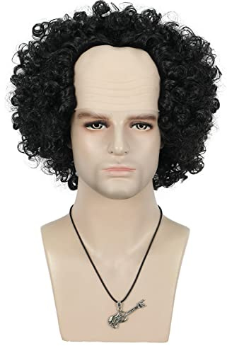 VGbeaty Adult Mens Short Curly Black Bald Afro Fluffy Wig | High Temperature Resistant Synthetic Fibers Breathable Wig Cap Halloween Cosplay Costume