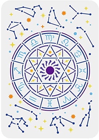 FINGERINSPIRE Astrolabe Pochoir Peinture 21x29.7cm Constellation Dessin Gabarit Zodiac Glyphes Symboles Peinture Murale Pochoir Horoscope Roue Graphique Pochoir DIY Home Decor DIY-WH0396-244-EU18