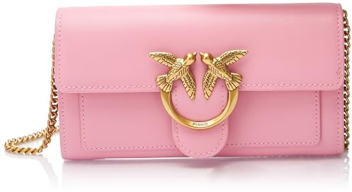 Pinko Love One Wallet C Vitello Seta, Borsa Donna, P31q_rosa Marino-antique Gold, Taglia Unica