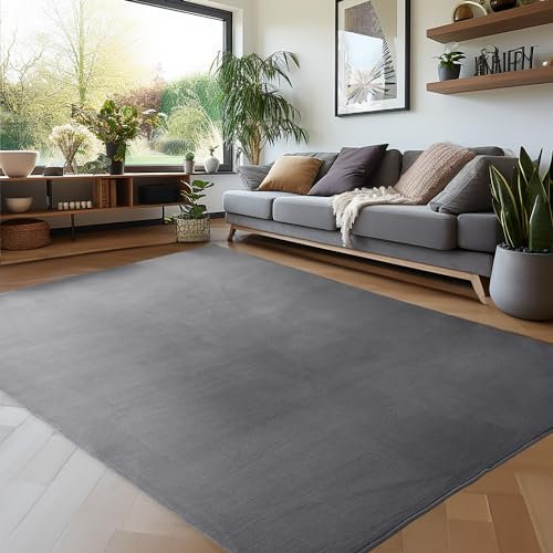 Carpettex Teppich Wohnzimmer Anti-Rutsch Teppich Waschbar in Waschmaschine 140 x 200 cm Grau - Moderner Flauschiger Kurzflor Teppich Extra Weich Schlafzimmer Küche Flur Esszimmer Kinderzimmer
