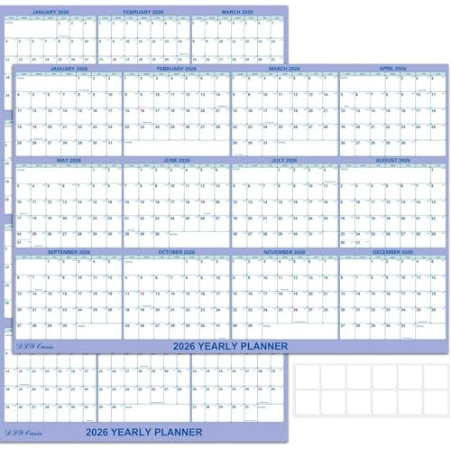 32 x 48 2027 Wall Calendar, Reversible Folded Wet & Dry Erasable Laminated 12 Month Annual Yearly Planner