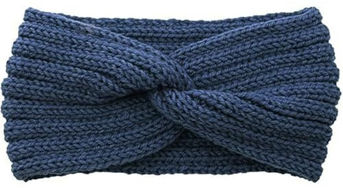 Winter Häkelarbeit Stirnband Mädchen Frauen Haarband Verdicken Stirnbänder Kopfband Haarband Ohrenwärmer Headwrap für Einkaufen Skifahren Laufen,Dunkelblau