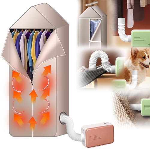 Sèche Linge électrique Portable, Sèche-Linge avec Housse en Tissu Mini Sèche Linge 600 W Mini Sèche Linge à Air Chaud Petit pour Appartement Maison Voyage Animal Domestique Or