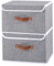 OUTBROS Foldable Storage Boxes with Lids, Fabric Bins with Artificial Leather Handles, Cube Cabinet Basket Organizer, 38 X 25 X 25 cm, Grey, 2-Pack