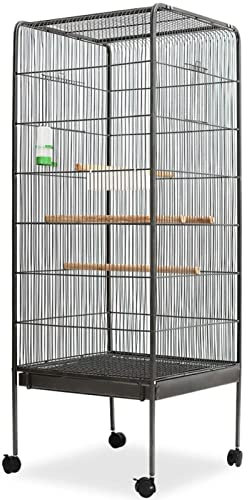 BAZZI Großer Vogelkäfig für Papageien, Vogelvoliere für Innen und Außen, Aufzuchtkäfig, Schwarz, 54x54x146 cm, Aus Stahl