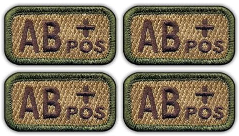 Set von 4 – Blood Type AB Pos Multitan – zum Aufnähen – bestickter Aufnäher/Abzeichen/Emblem