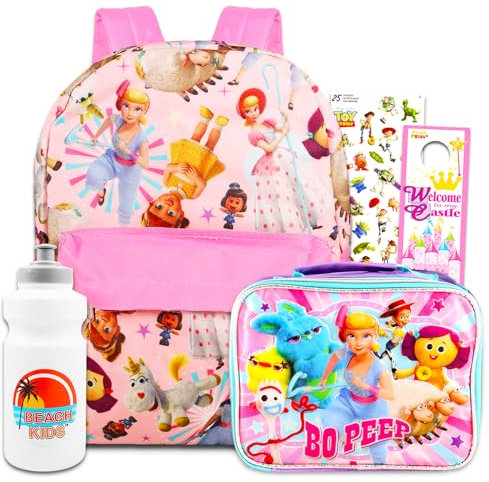 Disney Toy Story Backpack with Lunch Box Set - Bundle with 16 Little Bo Peep Toy Story Backpack, Lunch Bag, Water Bottle, Stickers, More Toy Story Backpack Toddler Girls