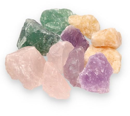 Wassersteine „Erholsamer Schlaf“ Mischung | Edelsteinwasser Set | 100% naturbelassene Rohsteine | Orangencalcit + Rosenquarz + Fluorit + Amethyst 300g | Lebensquelle Plus