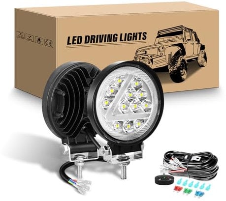 RIGIDON LED Arbeitsscheinwerfer mit 12v kabelbaum kit, 2Pcs 4 Zoll 36W Runde LED Zusatzscheinwerfer Weißer Bernstein Strahler Offroad Scheinwerfer für 4x4 Auto Quad Traktor LKW, led arbeitslicht