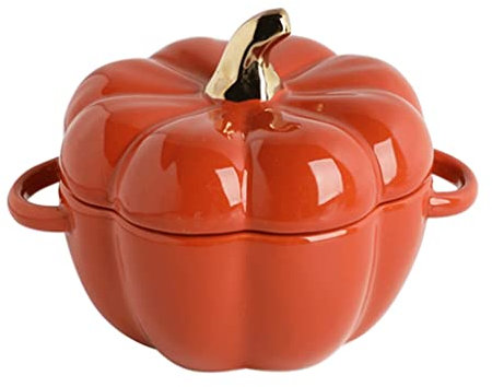 Cuenco De Cerámica con Forma De Calabaza con Tapa, Bandeja para Hornear, Bandeja para Hornear, Cuencos para Sopa con Mango, Barra, Bandeja para Ensalada Y Frutas (Color: Naranja, Tamaño: Talla Única)