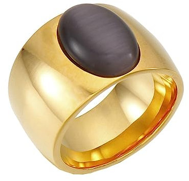 Bihsilin Frauen Ring Edelstahl, Damen Ringe Breit 15MM mit Schwarz Stein Bandring Eheringe Hochzeit Ring Personalisiert Gold Größe 54 (17.2)