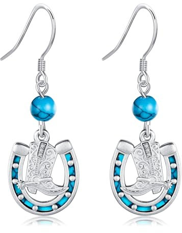 VONALA Türkis Cowgirl Stiefel Ohrringe Sterling Silber Western Cowboy Hufeisen Ohrringe Vintage Schmuck Geschenke für Damen Herren