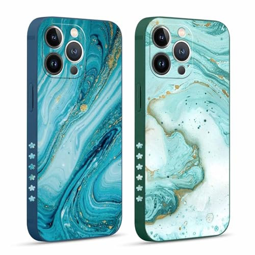 Pnakqil 2 Pezzi Cover per iPhone 13 Pro 6,1 Disegni Marmo Verde Glitter Lussuoso Custodia Protezione Fotocamera Sottile Silicone TPU Morbida Antiurto Colorata Cellulare Case