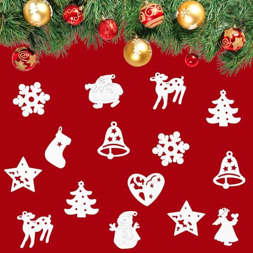 SLTAXAR 150 PCS Décorations de Noël en Bois pour Sapin - Flocons de Neige et Étoiles à Suspendre - Ornements d'Arbre de Noël