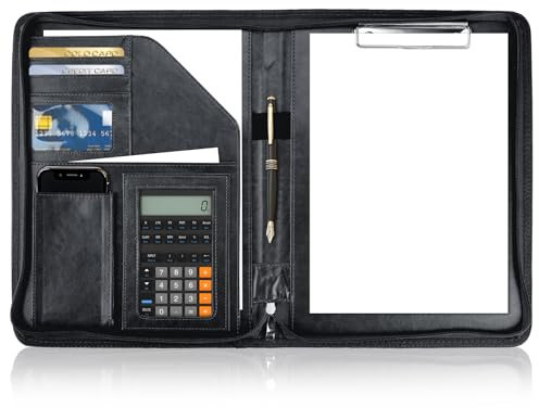 GGTTNRT Cartella portadocumenti in pelle, formato A4, con cerniera, formato A4, per lavoro, scrittura, conferenze, documenti (nero)