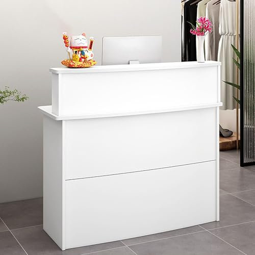 Modern Rezeptionstheke, Rezeption Mit Schubladen Und Ablageflächen, Empfangstisch Für Die Rezeption, Verkaufstheke Mit Ausstellungsregal Und Schubladen, Kleine Rezeption (100 L X 45 B X 102 H Cm)(Whit