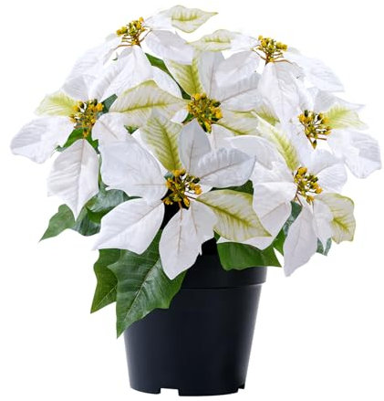 MELAJIA Poinsettia Flowers Artificial Cream Christmas 35CM Faux Christmas Poinsettia Plant Winter Flowers for Indoor Outdoor Xmas Ornament Porch Home Garden Decorations