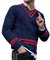 Duohropke Jersey para hombre con cuello de pico, suéter para hombre, diseño trenzado, suéter de punto a rayas, cálido punto fino, cuello alto, jersey de punto grueso, azul, XL