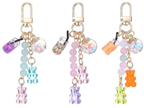 JJUNW 3 Stück Schlüsselanhänger Bär, Süße Bärtasche Anhänger Harz Glücksbringer Bär Keychain Geschenke für Lieblingsmensch Frauen Männer Kinder Geburtstag Schlüsselring