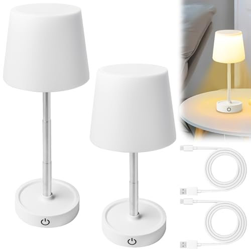 BAIFULAI 2 Stück LED Tischlampe Akku USB Aufladbar, Teleskop Tischleuchte, Höhenverstellbar, Warmesgelbes Licht, Touch Tischlampe, Kabellos Nachttischlampe für Nachttisch, Schlafzimmer, Wohnzimmer