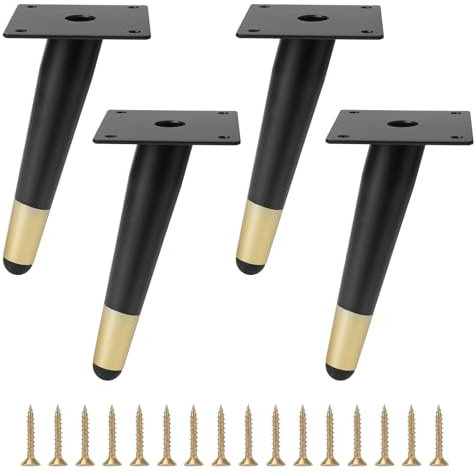 FOGAWA Lot de 4 Pieds de Meubles 15cm en Métal Pieds d'Armoire de Oblique Cône Pieds d'armoire Noir et Or Pieds de Remplacement pour Meuble, Table, Canapés, Chaise, Armoires, Lit Pieds