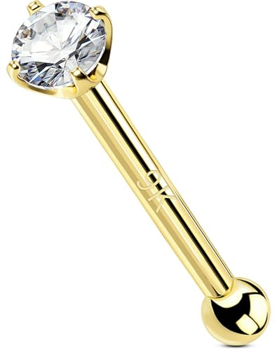 OUFER Body Piercing Nasenpiercing 22G Nose Stud 9K Gold Nose Bar Clear 1.5/2/2.5/3mm CZ Nose Rings Bone Studs Nostril Piercings Tiny Nose Piercing Jewelry for Women Men