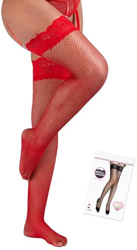 comeondear Medias Rejilla Mujer Talla Grande Sexy Medias Autoadhesivas Encaje con Silicona Malla Altas Stockings de Muslo Transparentes Overknee Elásticos para Liguero 1-Rojo XS-M