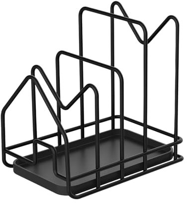 Naapesi Chopping Board Holder, Robust Cutting Board Stand, Black Pot Lid Holder, Cutting Board Kitchen Organiser, 15 x 10.9 x15.5 cm, for Kitchen Countertop Cookware Lids Pots and Pans (Black)