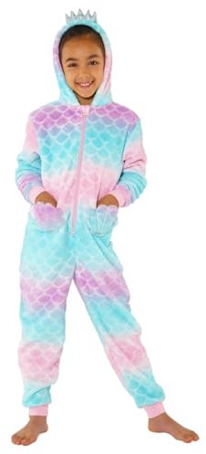 Animal Crazy Onesie Girls Boys Kids Childrens Fleece Onesies Jumpsuit Playsuit One Piece UK Seller - Mermaid - 5/6 Years