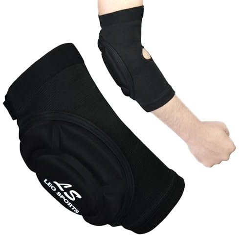 Leo Pro - Coderas aprobadas por la CE, para Muay Thai, MMA, Kickboxing, artes marciales, golpear, voleibol, lucha, yoga, baloncesto, coderas ajustables, mangas acolchadas (negro)