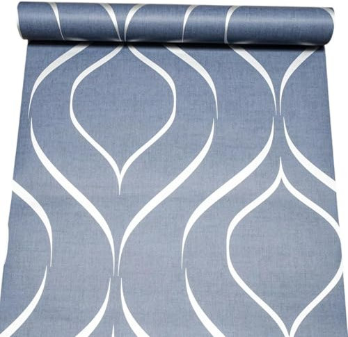 SOPHIE LAURENCE Blue Swirl Wallpaper Silver Metallic Shimmer Flat Finish Feature Wall Lounge
