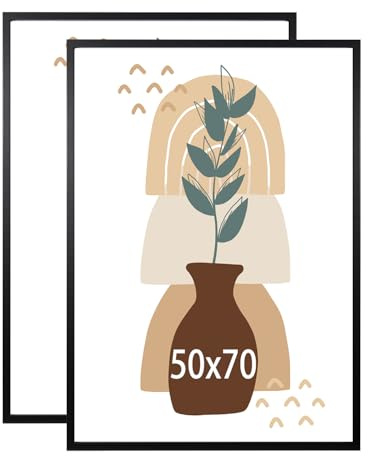 KAIWIN 50X70 Picture Frame Black Set of 2, Wooden Poster Frame, 50X70 Picture Frames for Wall Mounting Display for Home, Office,Gallery,Holiday with Photos, Posters, Puzzles
