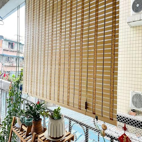 Bambusrollo Outdoor Wetterfest Bambus Rollo PVC Bambus Raffrollo Jalousine Sonnenschutz/Atmungsaktiv/Sichtschutz Rollo Bambus 60 70 80 90 100 110 120 130 140 150cm Breiten Für Gärten Fenster