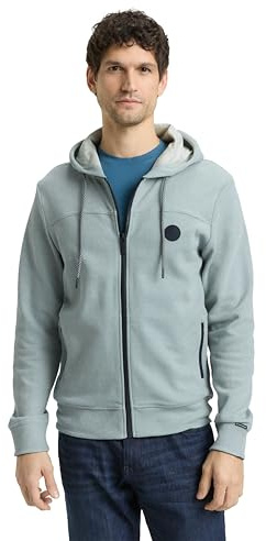 TOM TAILOR Herren Sweatshirts & Kapuzenpullover Sweatjacke, 40091-Green Petrol Stripe Structure, M