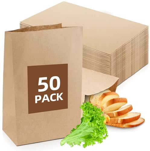 50 Stück Kraftpapiertüten Braun, 30 x 20 x 12.5 cm Geschenktüten aus Papier Groß, Brottüten, DIY Süßigkeiten Beutel Mitgebsel Tüten für Adventskalender, Gastgeschenke Hochzeit, Geburtstagsparty