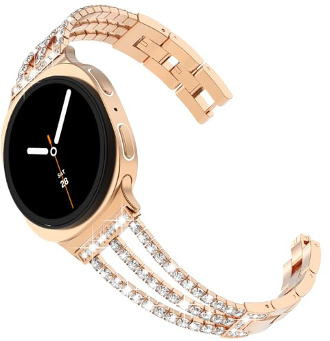 KADES Compatible with Samsung Galaxy Watch 8 Strap 40mm 44mm, Women Bling Metal Link Bracelet Replacement Band for Galaxy Watch 8 Classic Strap 46mm(2025), Rose Gold