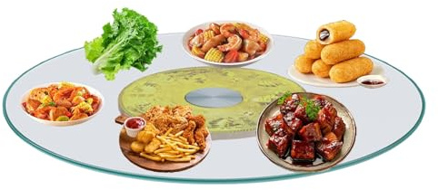 HUFIREHU Rond Plaque De Service Rotatif Assiette De Service Tournante 360° Verre Trempé Plateau Tournant En Verre Rond Pour Table À Manger(Boat pattern,70cm)